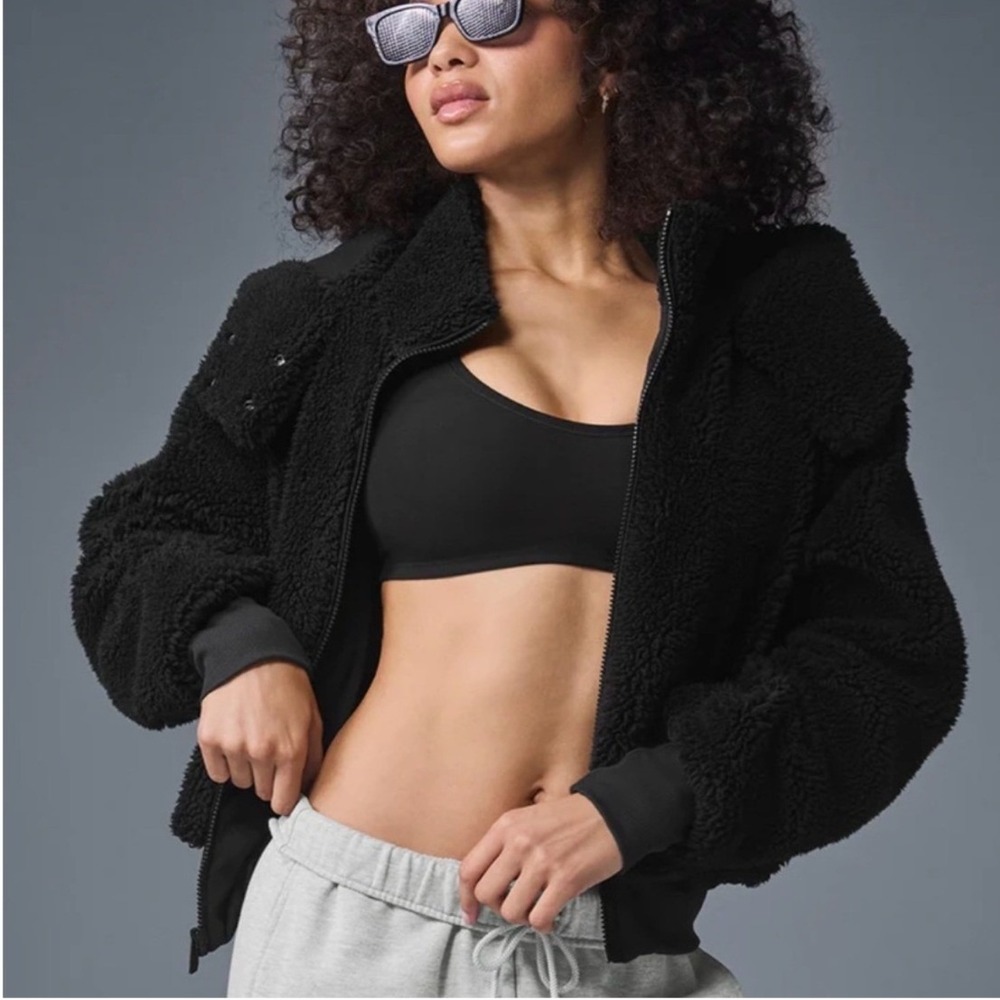 Alo Yoga Foxy‎ Sherpa Bomber Jacket Black Size Large
